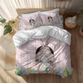 thumbnail image 2 of Easter Rabbit Tail Full Size Comforter Set, Spring Floral Easter Eggs Grass Pink Wood Grain Bedding for All Seasons, 4 Pcs Bed Set, 1Quiltcover (86"x86") ,1Sheet(80"x116"), 2Pillowcases (30"x20"), 2 of 12
