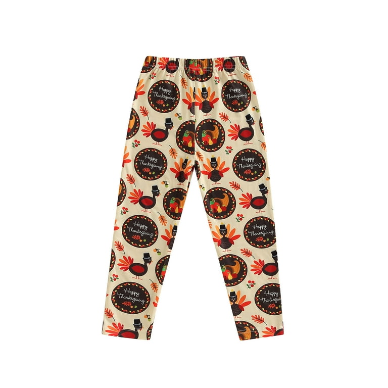 Kids Toddler Little Girl Thanksgiving Leggings Cartoon Turkey Print Long  Pants Casual Trousers