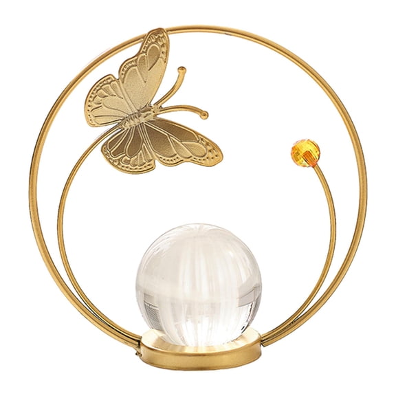 kowaku Crystal Ball Sculpture Metal Figurine Collection Gift Decorative Statue Stand 50mm for Fireplace Hallway Bedroom Housewarming Butterfly