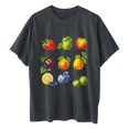 thumbnail image 4 of Summer Savings Clearance!LEBONYARD Womens Tops Trendy,Women's Fashion Summer Round Neck Drop Sleeves Leisure Short Sleeve Fruit Printing Tops Dark Gray XL, 4 of 5