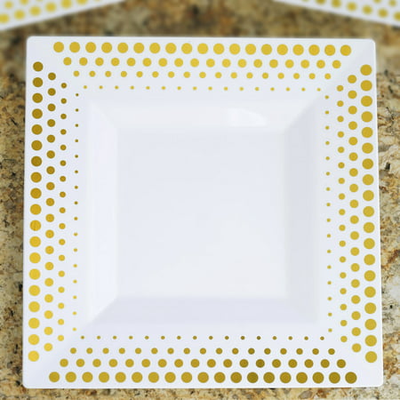 Efavormart 50 Pcs -  Square Disposable Plastic Plate Dinner Plates for Wedding Party Banquet Events - Hot Dots