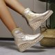 thumbnail image 5 of NECHOLOGY Botas Mujer Adulto Femenino Zapatos Botines de mujer Botas de moda para mujer con altura interior elevada, botas altas de estilo antiguo, botas bordadas para mujer, botas (Gold, 7), 5 of 7