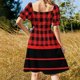 thumbnail image 3 of Vestido de manga corta a cuadros y rayas de búfalo rojo y negro para mujer vestidos de cumpleaños para mujer, 3 of 6