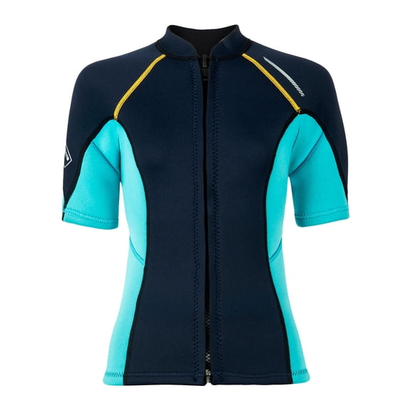 YiZYiF Women 1.5mm Neoprene Wetsuit Front Zipper Diving Shirt Short Sleeve Swim Tops Surfing Suit Navy Blue XS