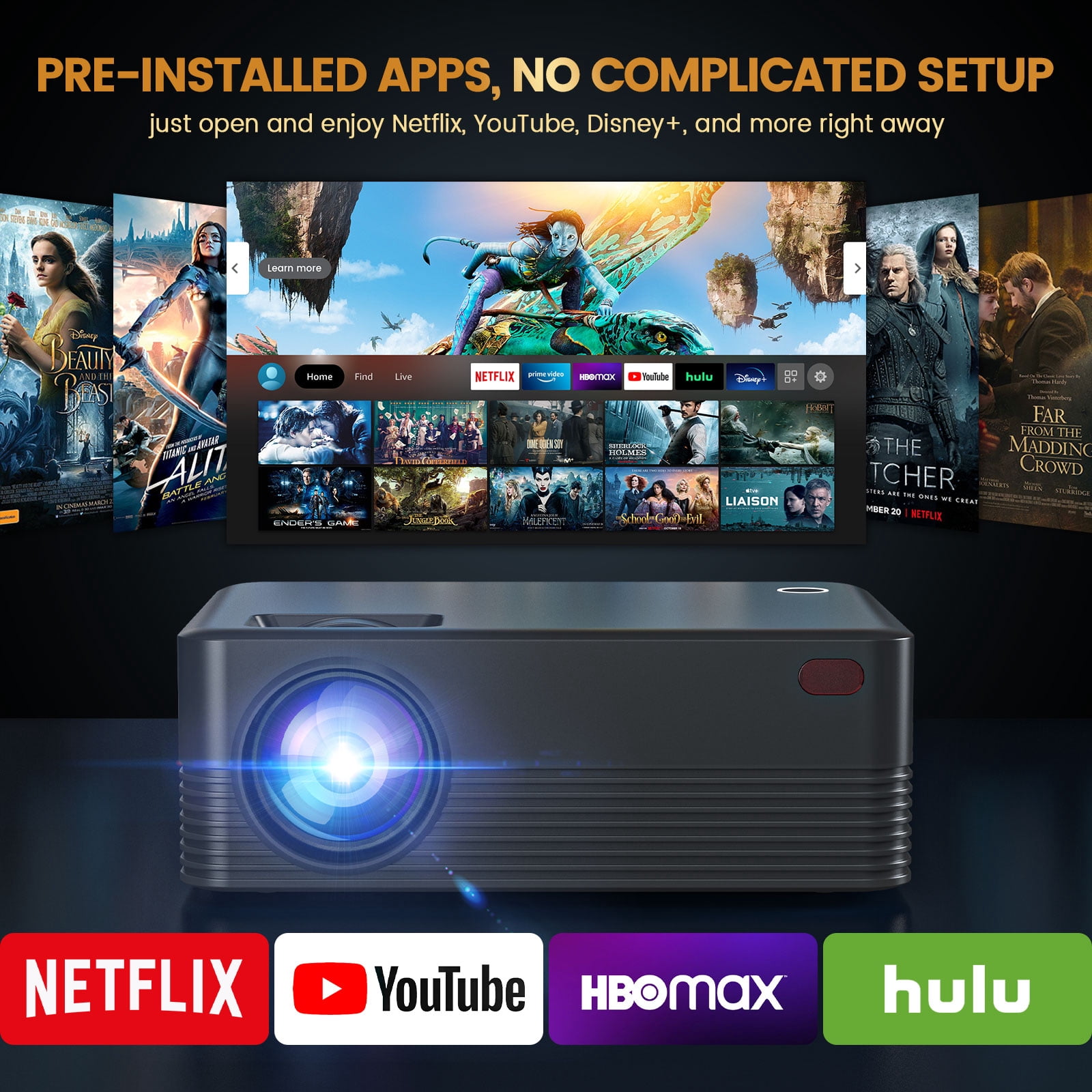 BDQ Projector with WiFi and Bluetooth,Support 8K 1080P 250ANSI,Portable Projector with Rack,40"-200" Screen Video,Compatible with Smartphone,TV Stick,Laptop,HDMI,USB (Black)