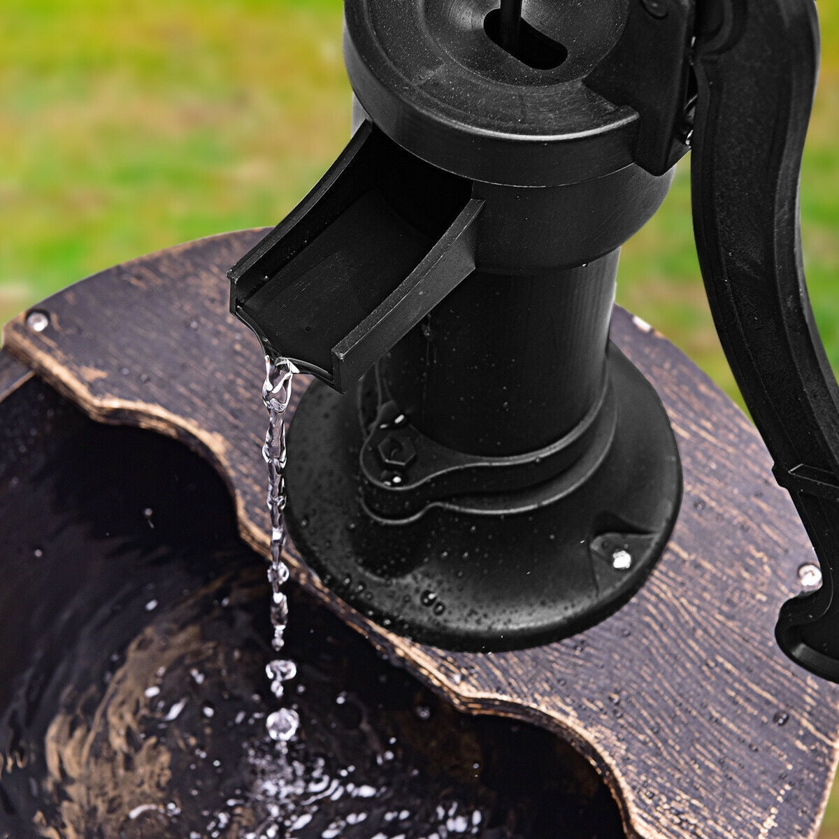Gymax 2 Tier Barrel Waterfall Fountain Barrel Water Fountain Pump Outdoor Garden