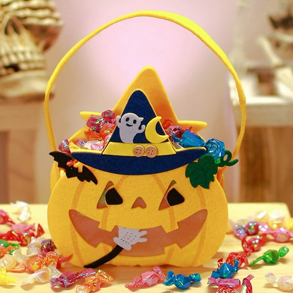 Pumpkin-Shaped Non-Woven Trick-or-Treat Bag - Halloween Candy Collection Tote with Handle Durable Party Favor Sack for party Reusable(A)