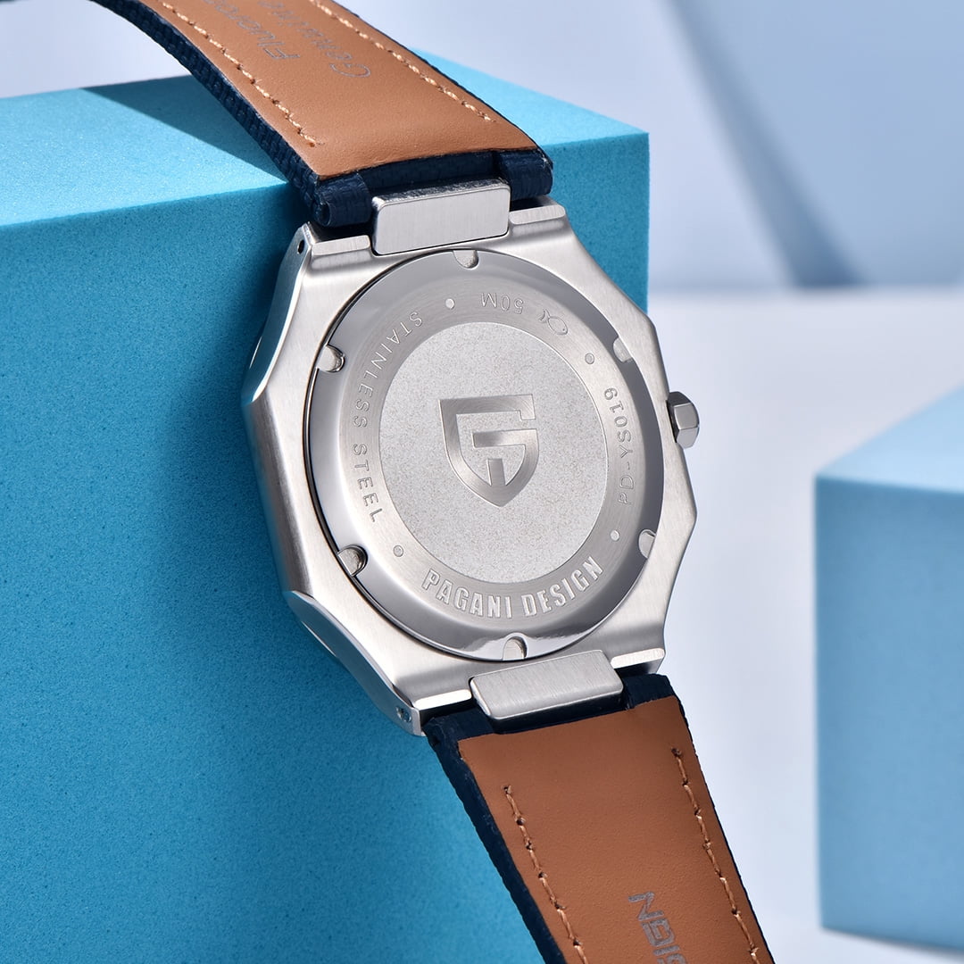 PAGANI DESIGN Men's Quartz Watch 37MM Stainless Steel Sports Waterproof Business Wrist Watch for Men, Synthetic Sapphire, Japan TMI VH31 Movt, PD-YS019