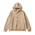 thumbnail image 6 of Women Notch Lapel Button Hooded Sevevn Cardigan Long Sleeve Dual Side Pocket Loose Fit Casual Sweatshirt Jacket, 6 of 6