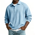 thumbnail image 2 of Knit Polo Shirts Mens Long Sleeve Casual Polo Sweaters Shirt Waffle Textured Collared Sweater Light Blue S, 2 of 7