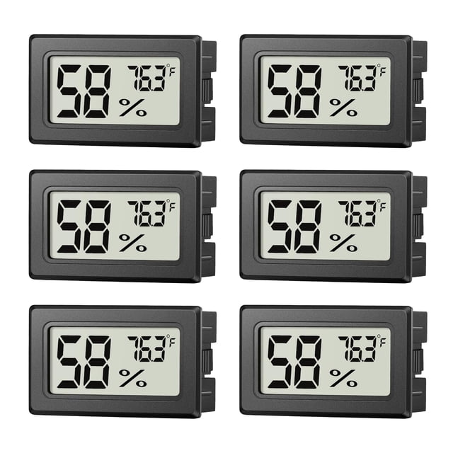 6 Pack Mini Hygrometer Thermometer, Small Digital Indoor Humidity & Temperature Gauge, ℉ Monitor for Humidor, Reptile Tank, Mason Jars, Thermostat - Friendly Climate Tracking Tool