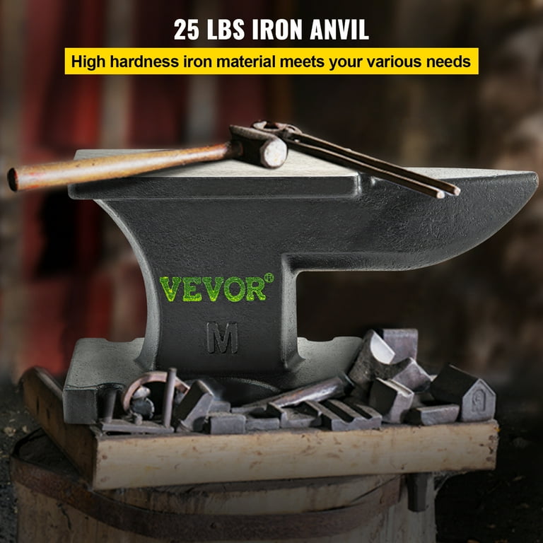 VEVOR Cast Iron Anvil, 25 Lbs(11kg) Single Horn Anvil with 6.8 x 3.5 inch Countertop and Stable Base, High Hardness Rugged Round Horn Anvil