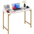thumbnail image 1 of BestOffice Computer Desk, Home Writing Study Table Modern Simple Style PC, Metal Frame for Home Office, Gold, 1 of 7