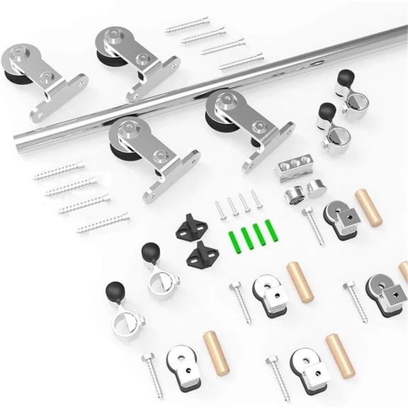 Sliding Barn Door Hardware Kit 5-8FT For Double Wood Door Stainless Steel Sliding Door Track-T Style Kit (NO With Door) ,Easy to Install