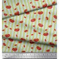 thumbnail image 3 of Soimoi Blue Cotton Cambric Fabric Stripe & Tomato Vegetable Print Fabric by the Yard 42 Inch Wide, 3 of 3
