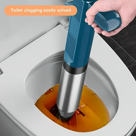 High-Pressure Air Drain Gun - Toilet Plunger Set w/Pressure Gauge - Stainless Steel Clog Remover for Sinks, Showers & Floor Drains