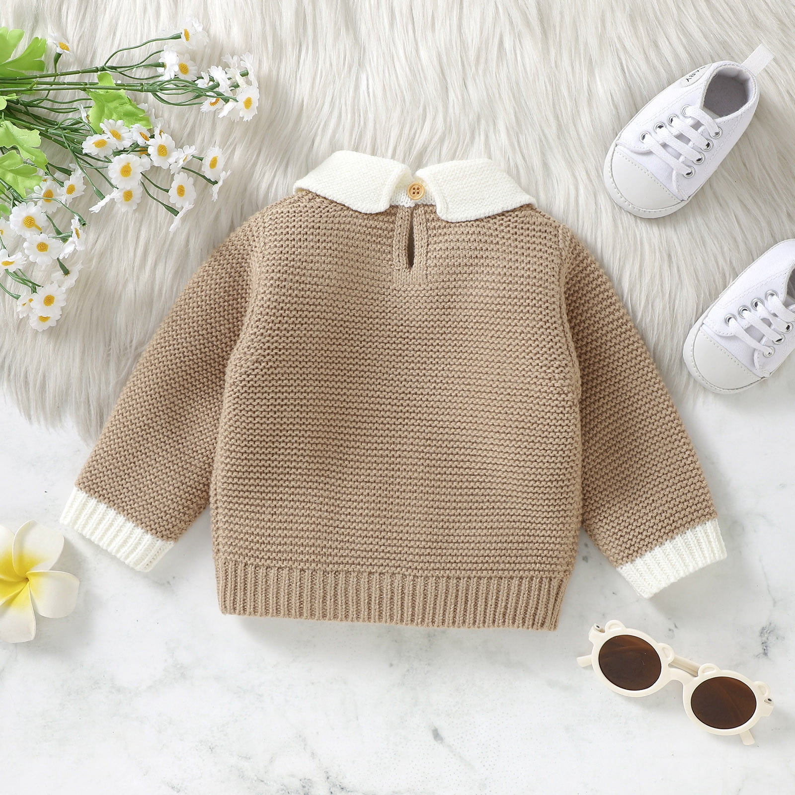 XFHLMJFF Sweatshirt for Boys Girls Cute Toddler Baby Knit Turn Down Collar Long Sleeve Pullover Fall Winter Outfit