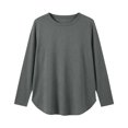 thumbnail image 4 of Vivianyo HD Women's Plus Size Round Neck Long Sleeve Tunic Top, Curved Split Hem Loose Shirt for Autumn Daily Errands Casual Outings, Sizes L-4XL, 4 of 8