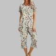 thumbnail image 2 of Moxiu Pajamas for Women Set Capri Pants 2 Piece Pajama Sets Short Sleeve Round Neck Top with Capri Pants with Pockets Sleepwear 2025 Multicolor,XXL, 2 of 7
