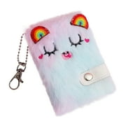 SJENERT Plush Notebook with Lock and Keys Journal Cute Cartoon Kitty Cat Diary for Kids(Purple)