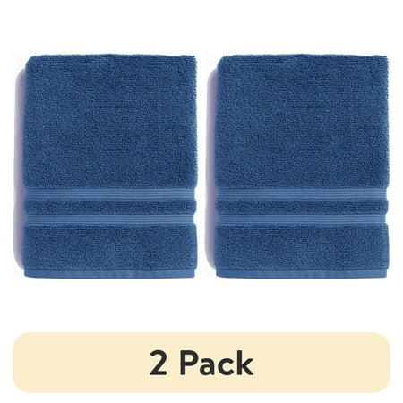 (2 pack) Mainstays Performance Cotton Bath Towel, Super Soft Quick Dry Fade Resistant, Solid Navy