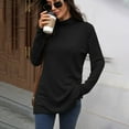 thumbnail image 6 of Tops For Women T-Shirts Long Sleeve Turtleneck Knit Loose Fit Spli Hem Stretch Y2k Clothes, 6 of 8