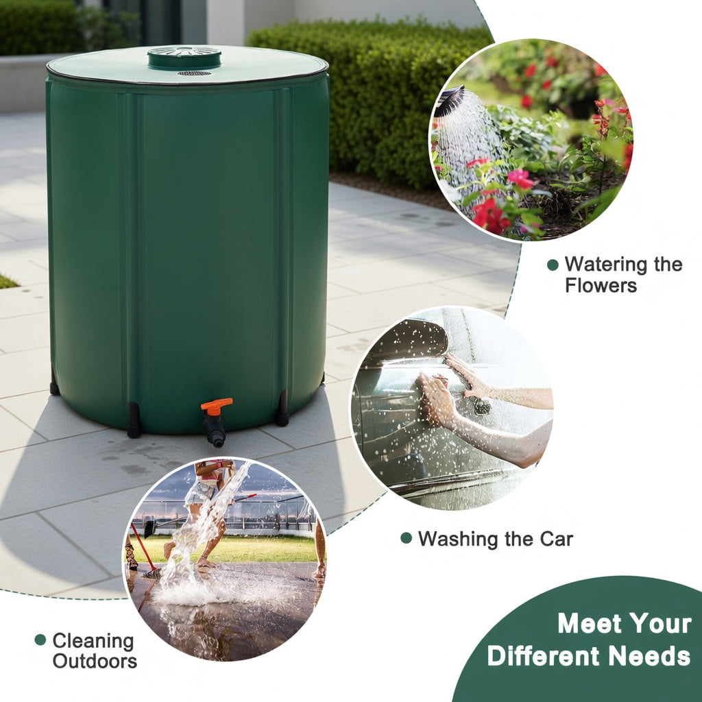 GVN 53 Gallon Portable Collapsible Rain Barrel Water Collector, Portable Water Storage Tank, Garden Water Catcher with Debris-Filter Top and Hose Tap