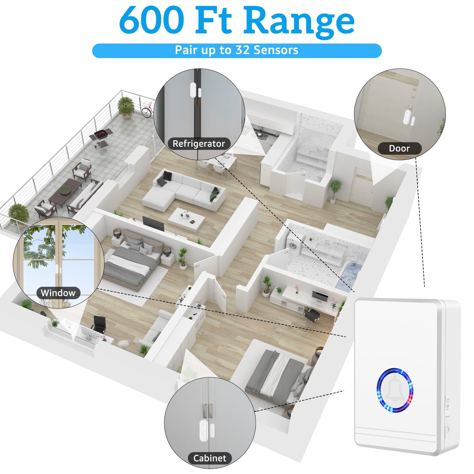 GREENCYCLE Wireless Motion Sensor Door Chime,RDoor Chime for Business when Entering,Door Chimes,Door Ringer with 600 ft Range,Night Light Function,For Shopping Centers, Homes and Offices,1PK