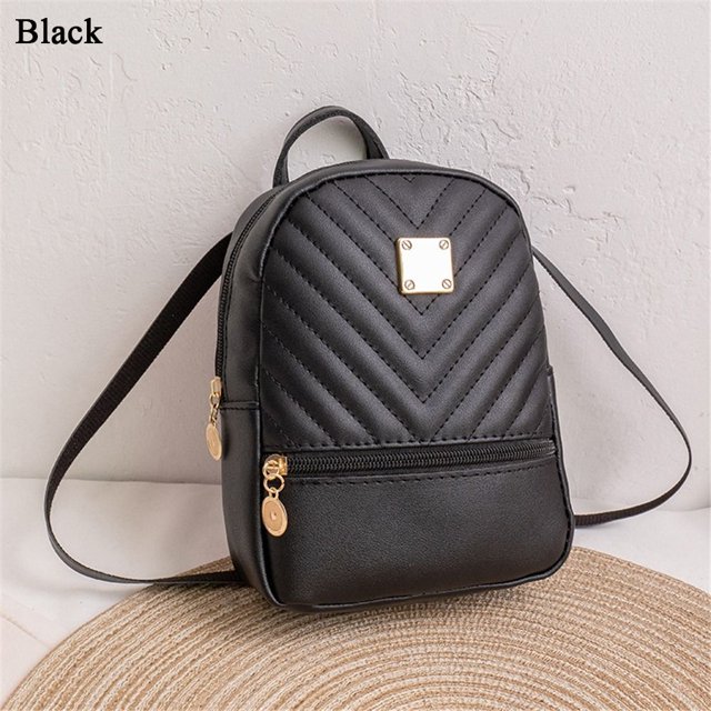 Mini mochila bordada para mujer, bolsos de hombro pequeños con rejillas de diamantes, bolso de cuero PU, bolsos escolares de moda, mochila informalblack Fivean unisex