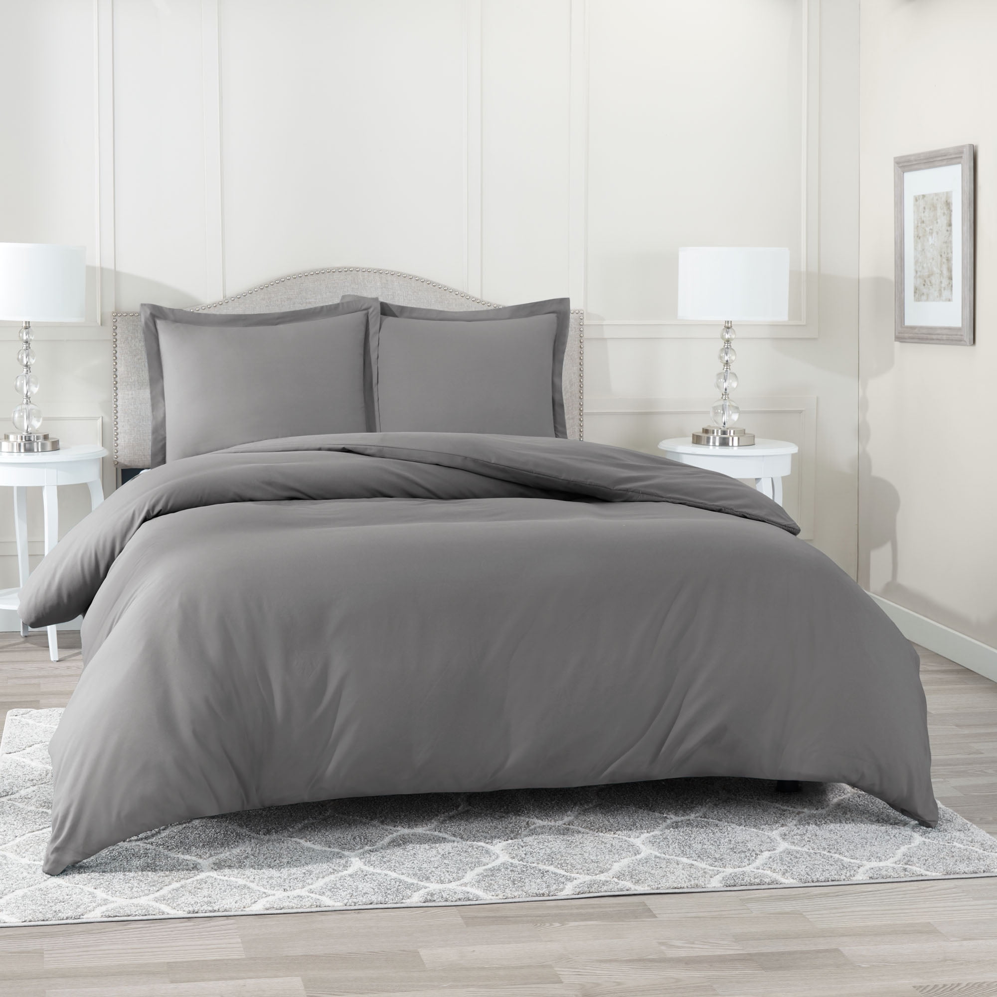 Queen 100% Brushed Microfiber Bed Sheet Set with 2 Pillow Covers Gray 