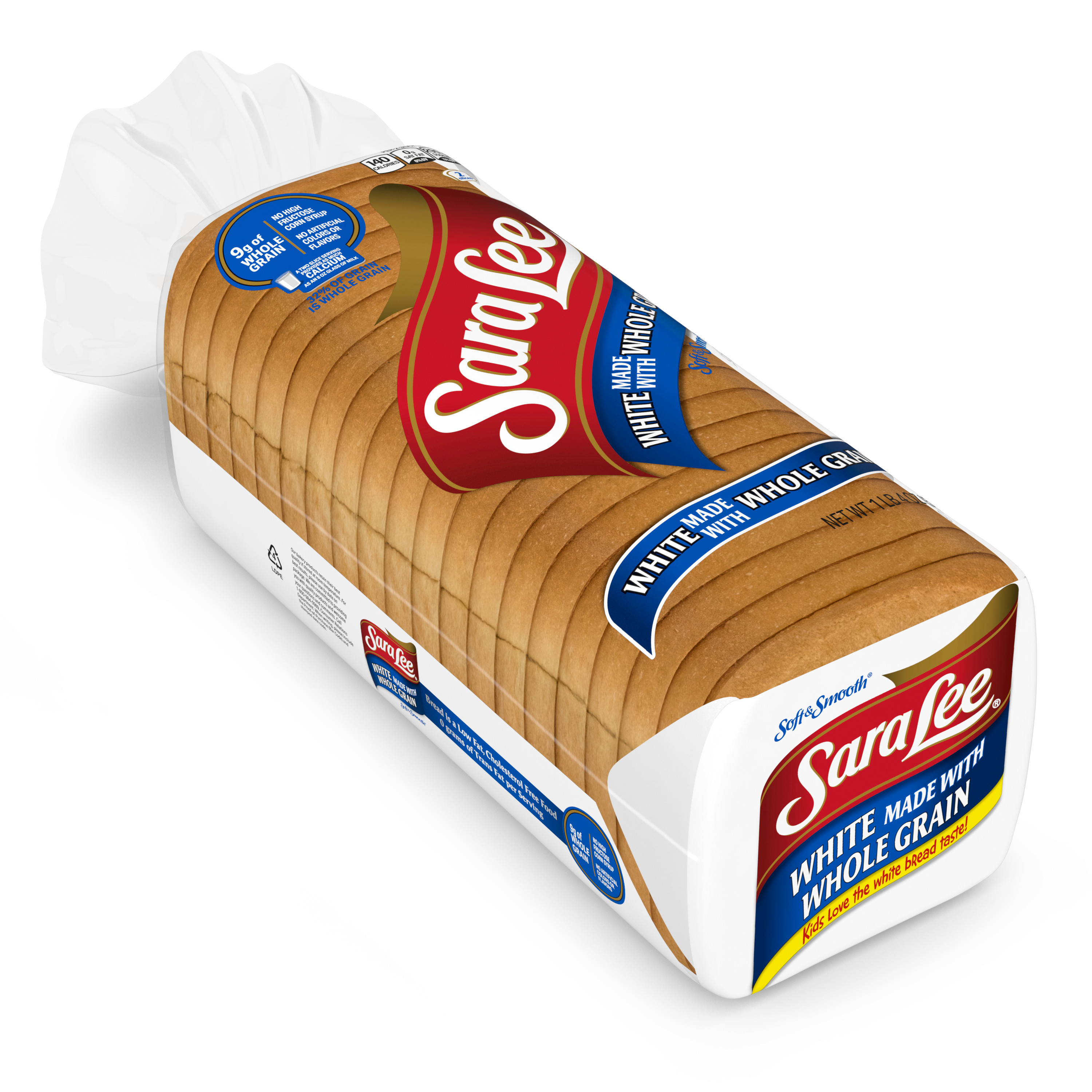 Sara Lee White made with Whole Grain Bread, 20 oz, Plain Wheat Bread, Bag