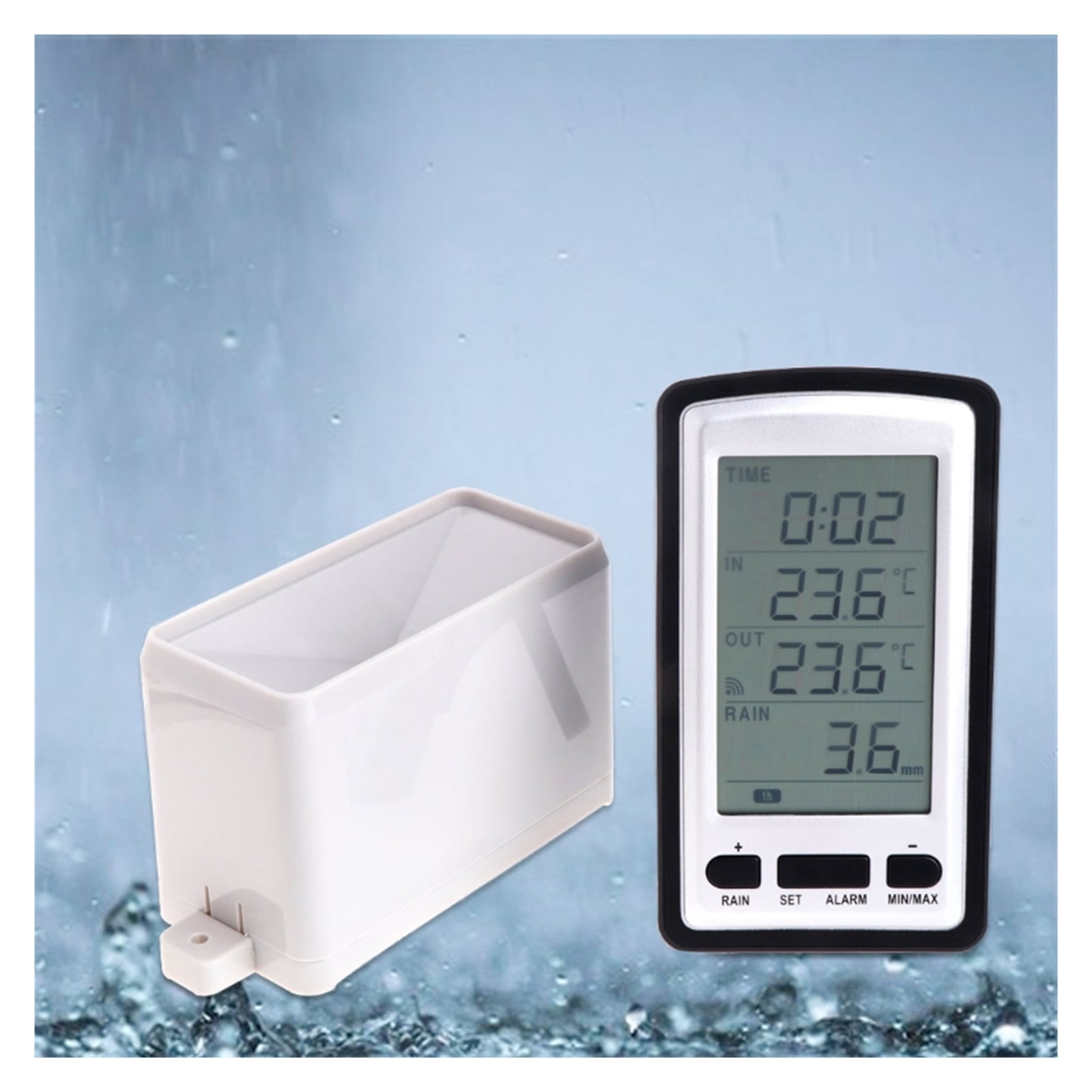 Wireless Rain Meter Rain Gauge with Thermometer Weather Station for Indoor/Outdoor