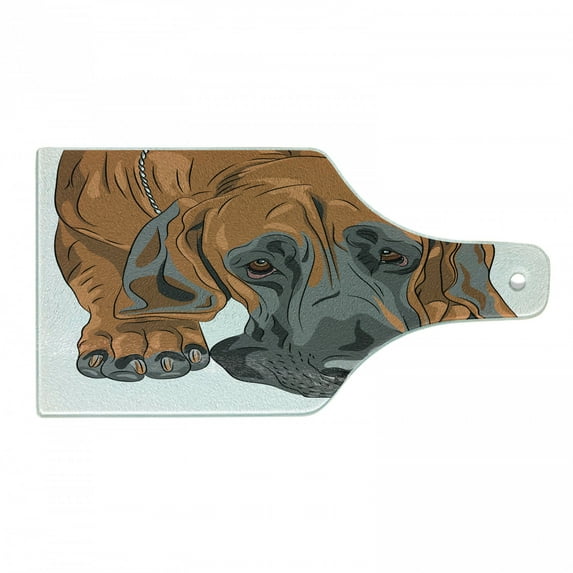 Dog Lover Cutting Board, Close up Cartoon Portrait of Sad Looking Big Breed Dog, Decorative Tempered Glass Cutting and Serving Board, in 3 Sizes, by Ambesonne