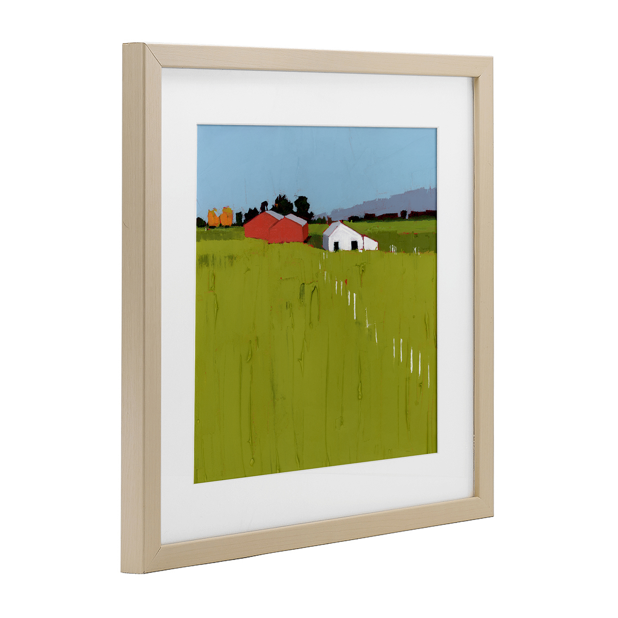 Pastoral Fence Line Birch Framed Print Under Glass, design by Ruth LaGue