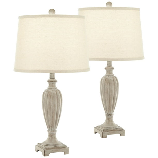 Regency Hill Traditional Table Lamps 27 Tall Set Of 2 Led Light Oak Carved Wood Off White Shade For Living Room Bedroom Bedside Nightstand Com Regency Hill Traditional Table Lamps 27, Tall Table Lamp With White Shade