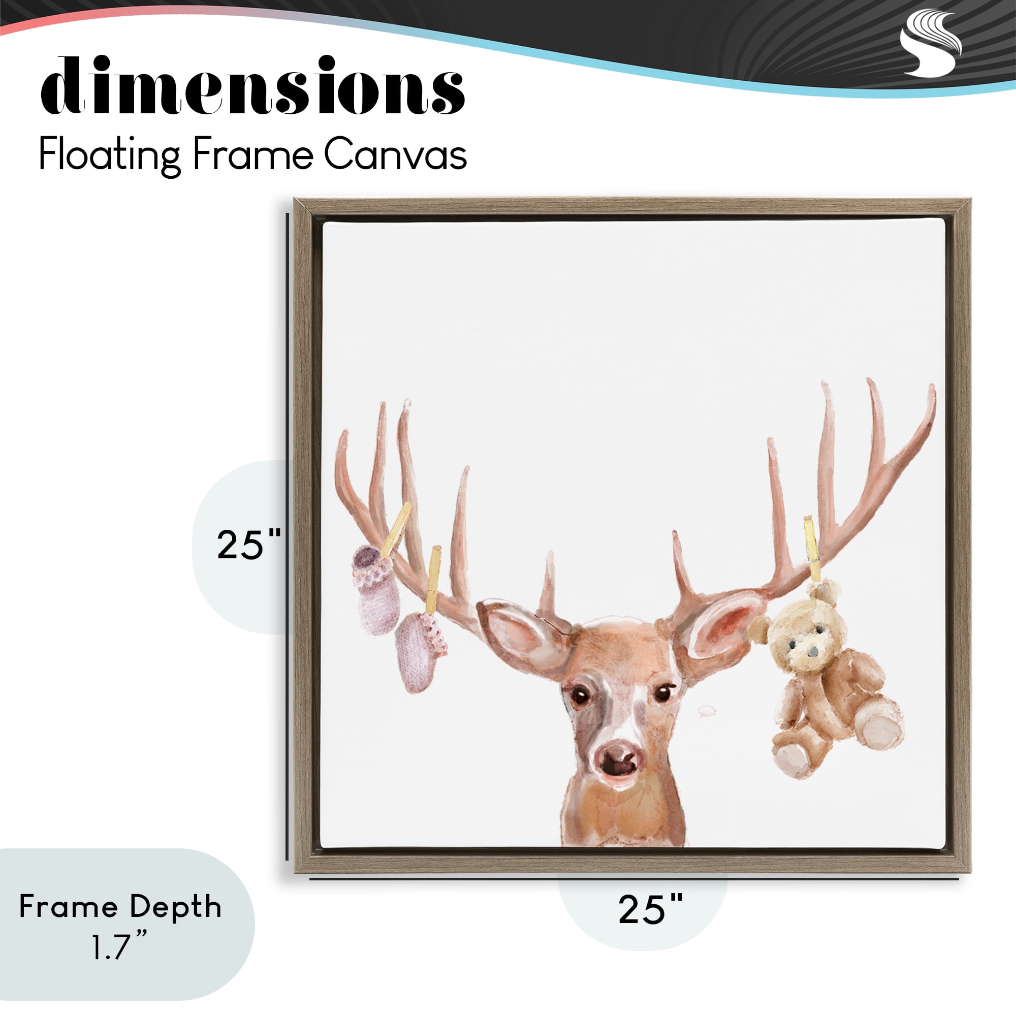 Stupell Industries Baby Girl Deer Antlers Brown Framed Floater Canvas Wall Art, design by Ali Lynne