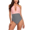 thumbnail image 2 of EQWLJWE Women's One Piece Swimsuit Halter Plunge Neck Ruched Tummy Control Bathing Suits, 2 of 5