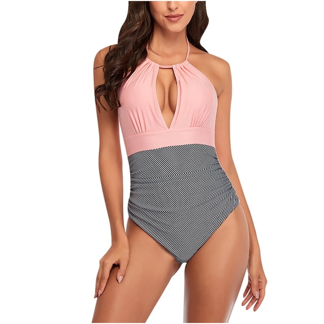 Traje de baño sexy de color sólido con vendaje de una sola pieza con escote en V profundo para mujer informal a la moda Fridja nalpqowj53101