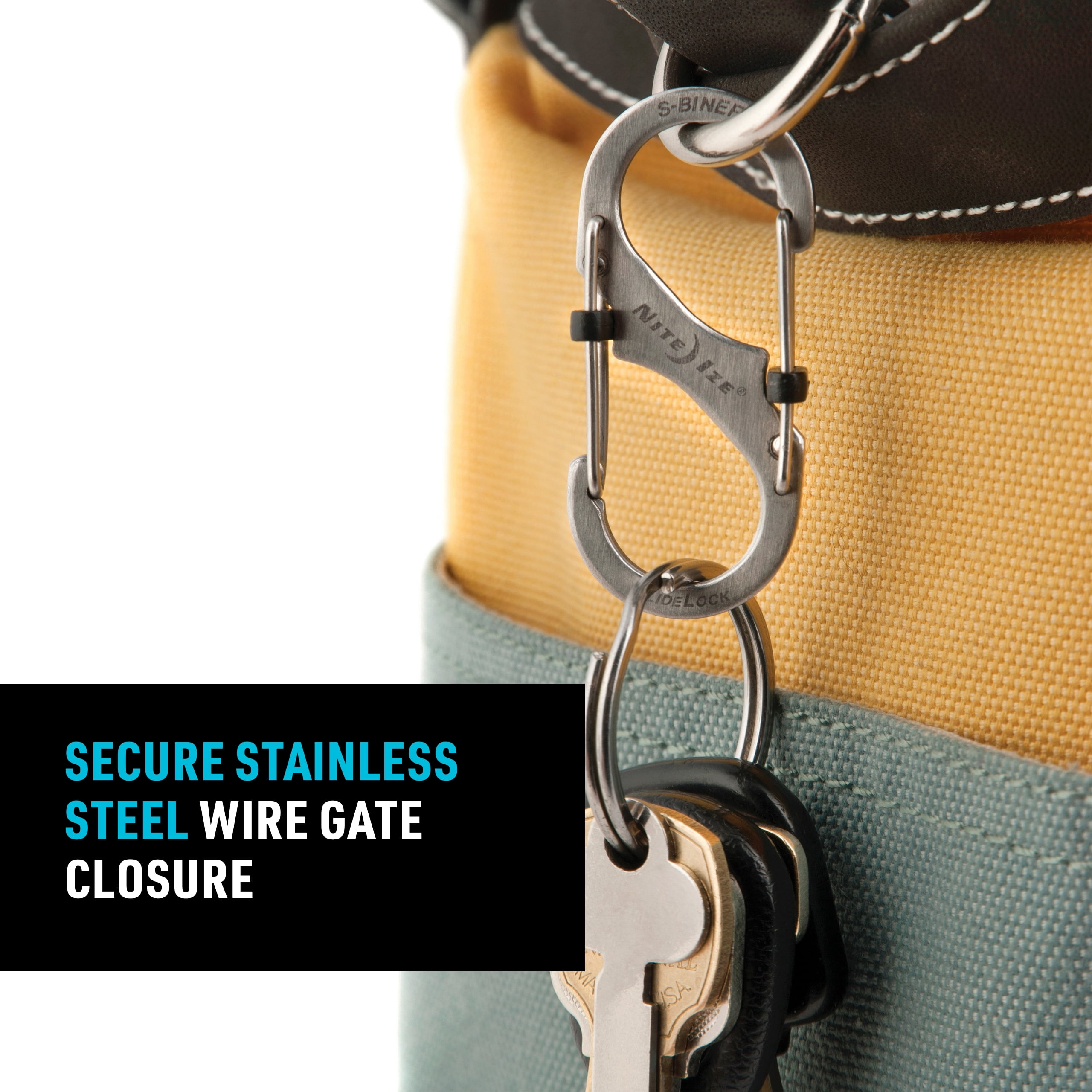 Nite Ize S-Biner SlideLock Stainless Steel - Secure Key Holder Carabiner with SlideLocks - Key & Keychain Organizer - Lockable Carabiner for Daily Use - 75lb Weight Rating -Size 4, Stainless (4 Pack)
