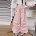 thumbnail image 2 of KAUOD Girls Lace High Waist Parachute Pants Baggy Wide Leg Thin Casual Cargo Trousers with Pockets Teen Kids Drawstring Pants, 2 of 7