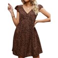 thumbnail image 3 of Mujeres Verano Casual Mini Vestido Bohemio Leopardo Imprimir V-Cuello 1/4 Manga Corta Vestido de Fiesta de Moda Nituyy Vestido bohemio con cuello en V y estampado de leopardo, 3 of 5