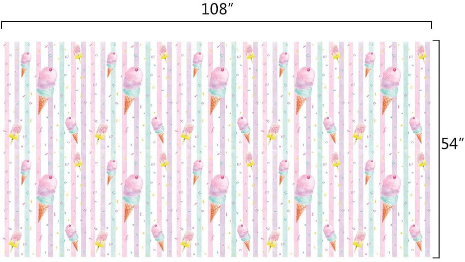 54” X 108” Disposable Rectangular Plastic Tablecloth Ice Cream and Popsicle Themed Party Supplies for Kids Girls Birthday Baby Shower Wedding Party Decorations WERNNSAI Ice Cream Party Table Cover 