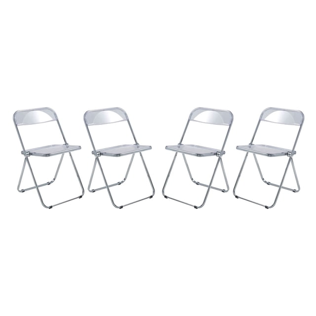 LeisureMod Lawrence Modern Transparent Acrylic Folding Chair with Metal Frame Set of 4 (Clear)