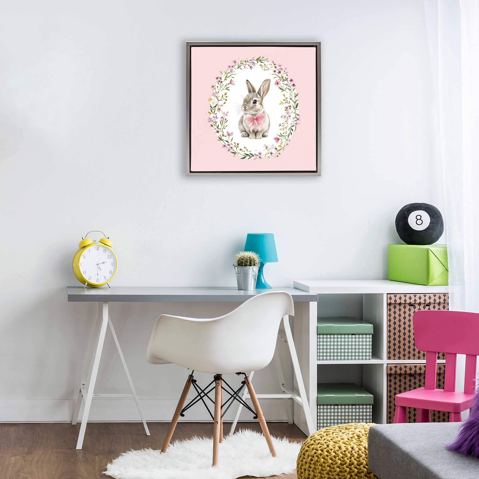 Stupell Industries Blush Pink Bunny Gray Framed Floater Canvas Wall Art, design by Christine Simpson Art