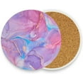 thumbnail image 2 of Coolnut Blue Pink Marble Texture Coasters for Drinks Set of 2, Absorbent Ceramic Drink Coaster with Cork Base for Wooden Coffee Table, Cool Housewarming Gift for Home Decor Gifts, 2 of 6