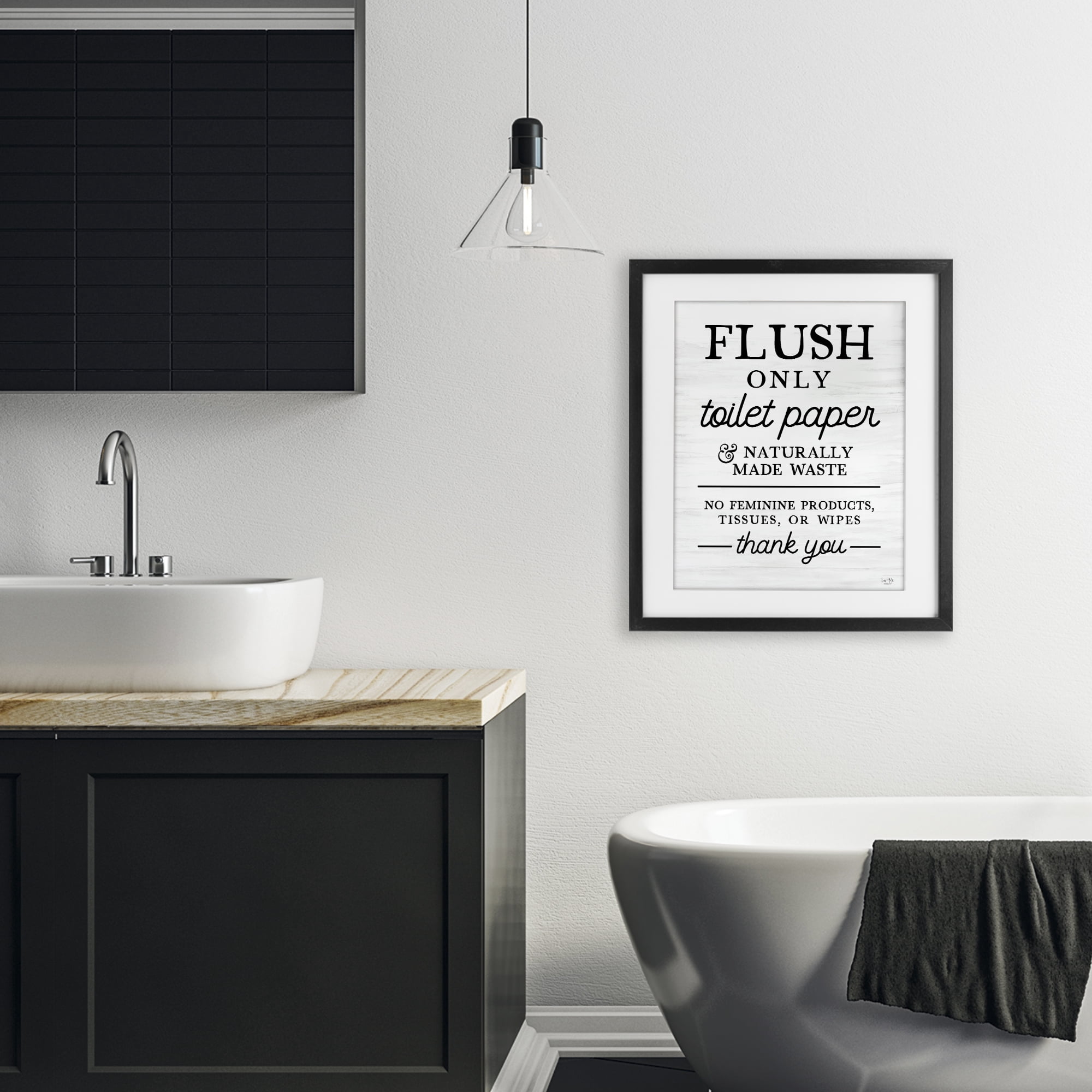 Stupell Industries Flush Only Toilet Paper Rules Black Framed Print Under Glass, design by Lux + Me Designs