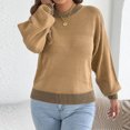 thumbnail image 7 of Qiopertar Women's Sweater Knitted Round Neck Long Sleeve Casual Loose Tops Fall Winter Basic Pullover Khaki S, 7 of 7