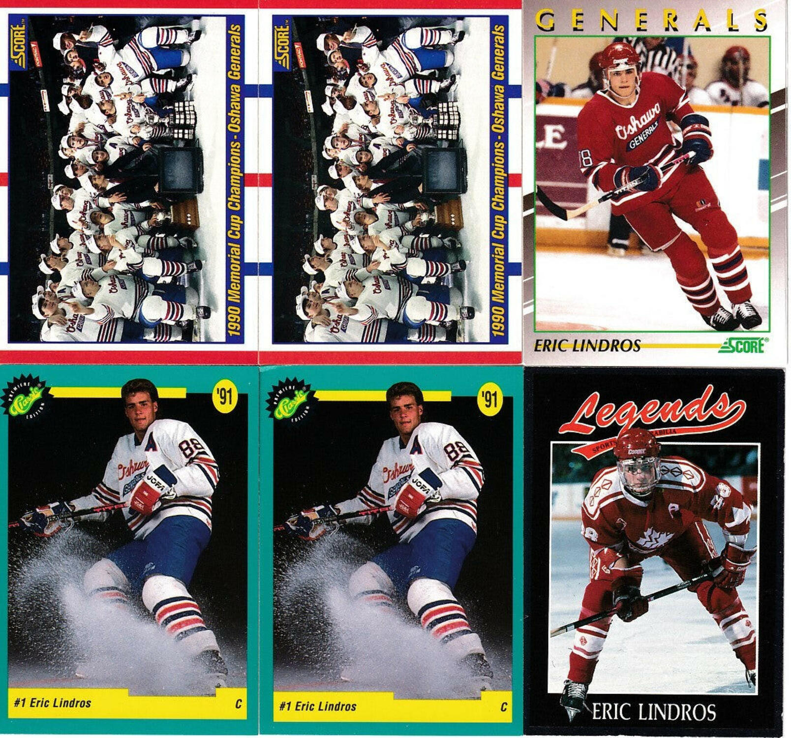 6 Eric Lindros 1990 1991 Oshawa Generals Classic Legends and Score hockey cards
