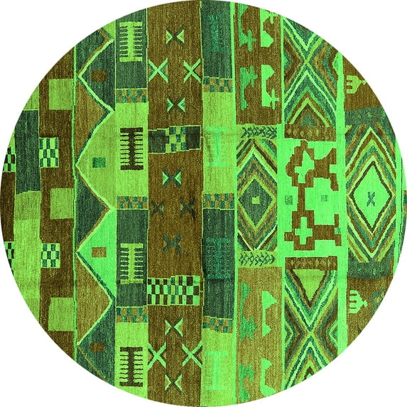 Ahgly Company Indoor Round Oriental Green Industrial Area Rugs, 8' Round