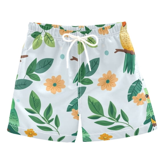 Beautiful Parrots and Floral Boys Swim Trunks Quick Dry Boy Swim Shorts for 3-14 Years